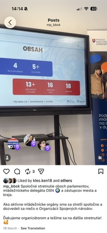 Spoločné stretnutie s mládežníckym delegátom OSN